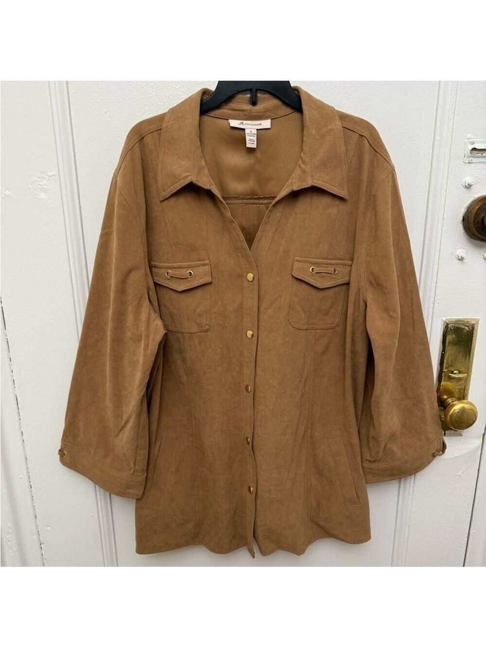 JM Collection Camel Tan Faux Suede Snap Up Shirt Size XL